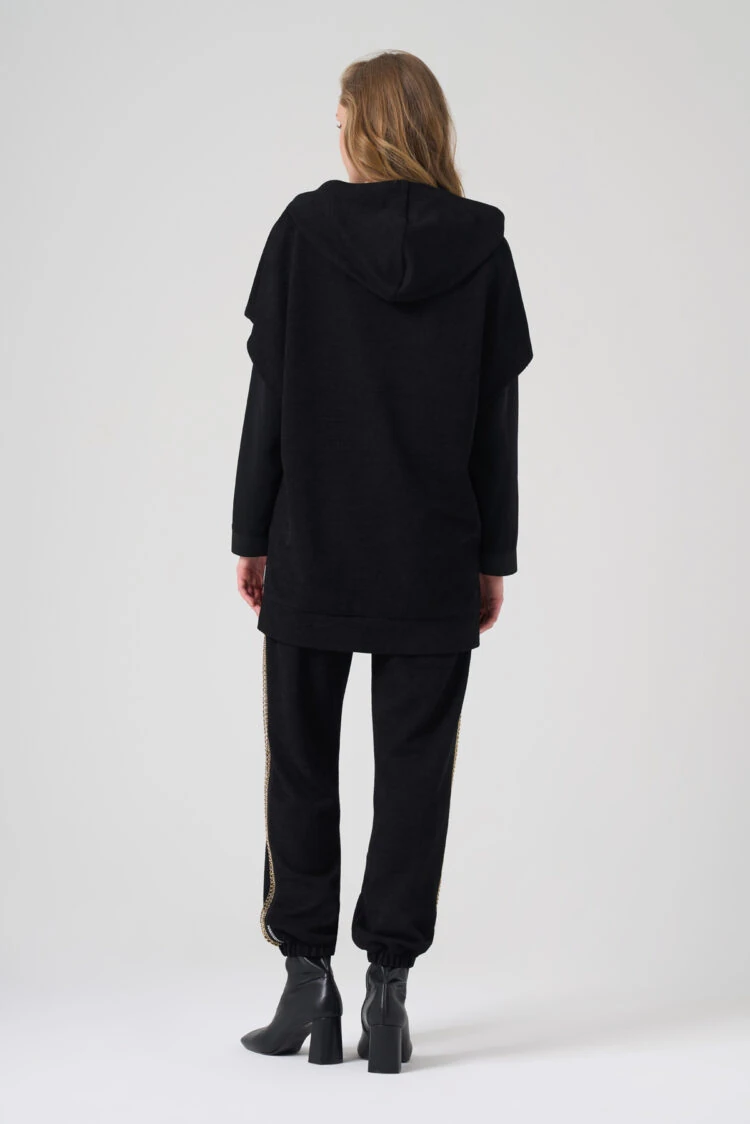 MASCARA- YAN KISMI ZİNCİR DETAY KAPÜŞONLU KISA KOLLU TAKIM