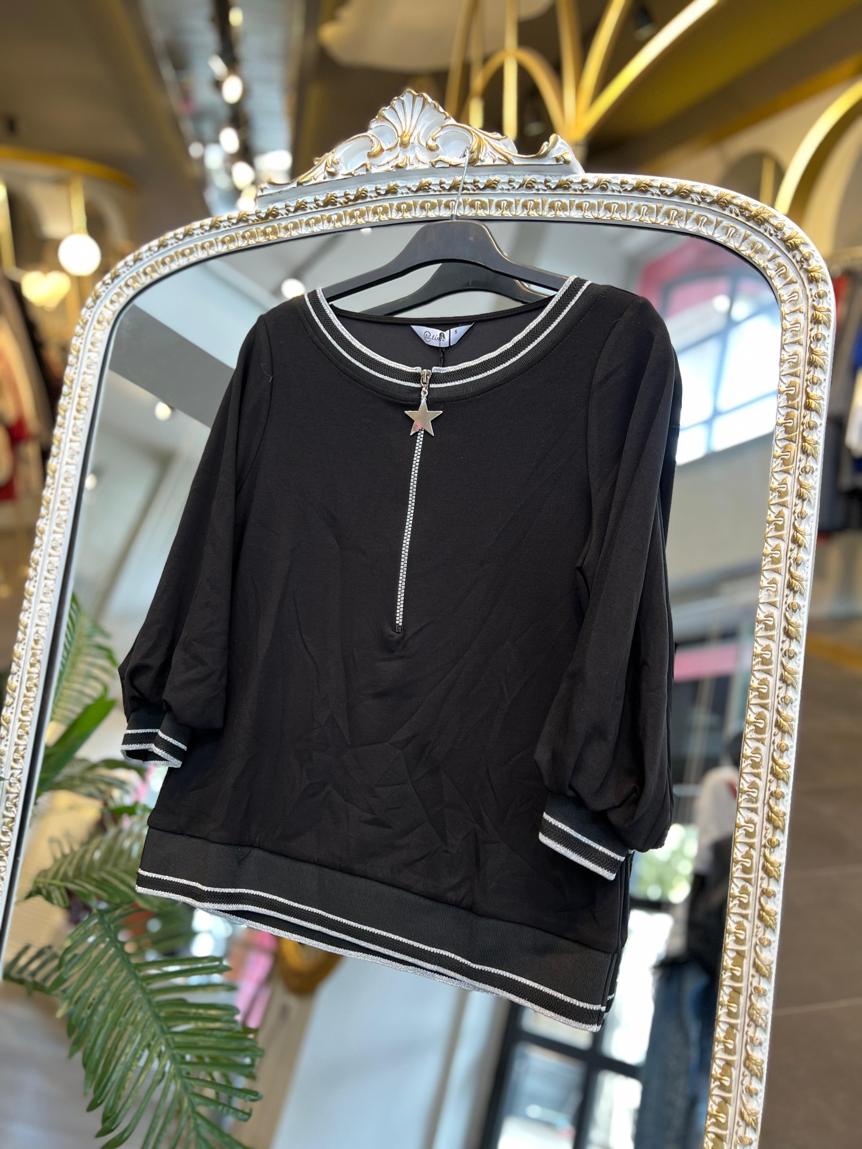 SERAP ESER EXCLUSİVE- FERMUAR DETAYLI SİYAH BLUZ