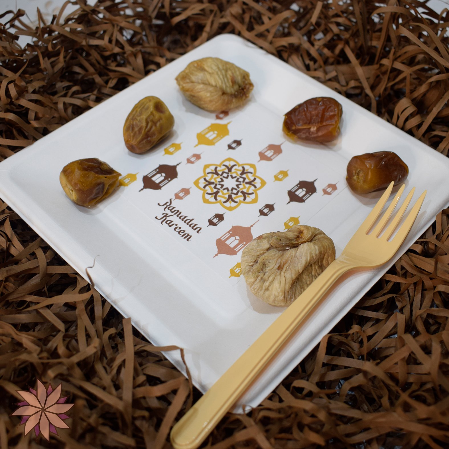 10 Piece Eco-Friendly Ramadan Plates and Cups Set in Brown with Arabic Writing