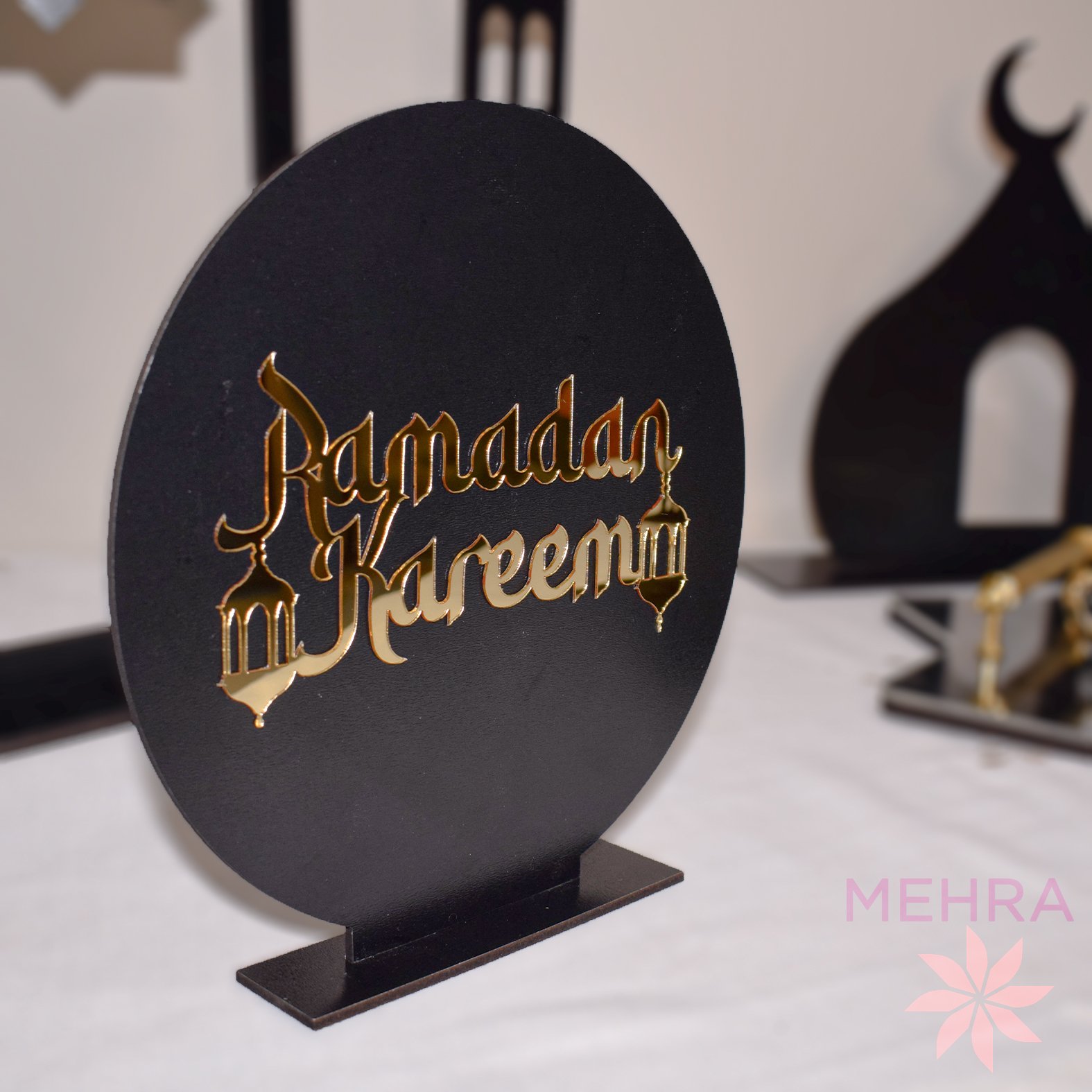 Ramadan wooden decorations with english calligraphy