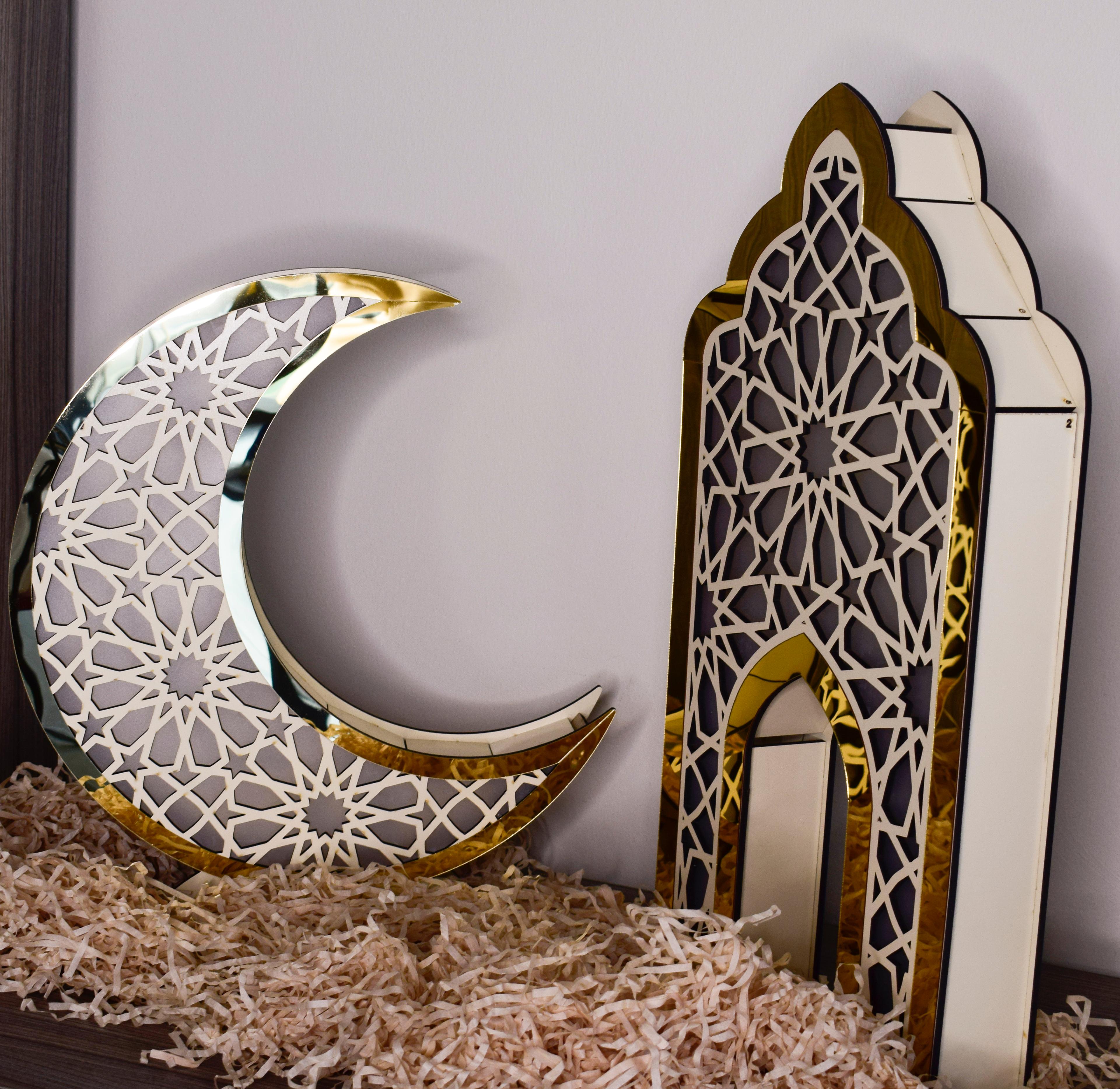 Large Illuminated Crescent and Mihrab Set Specially Designed for Ramadan