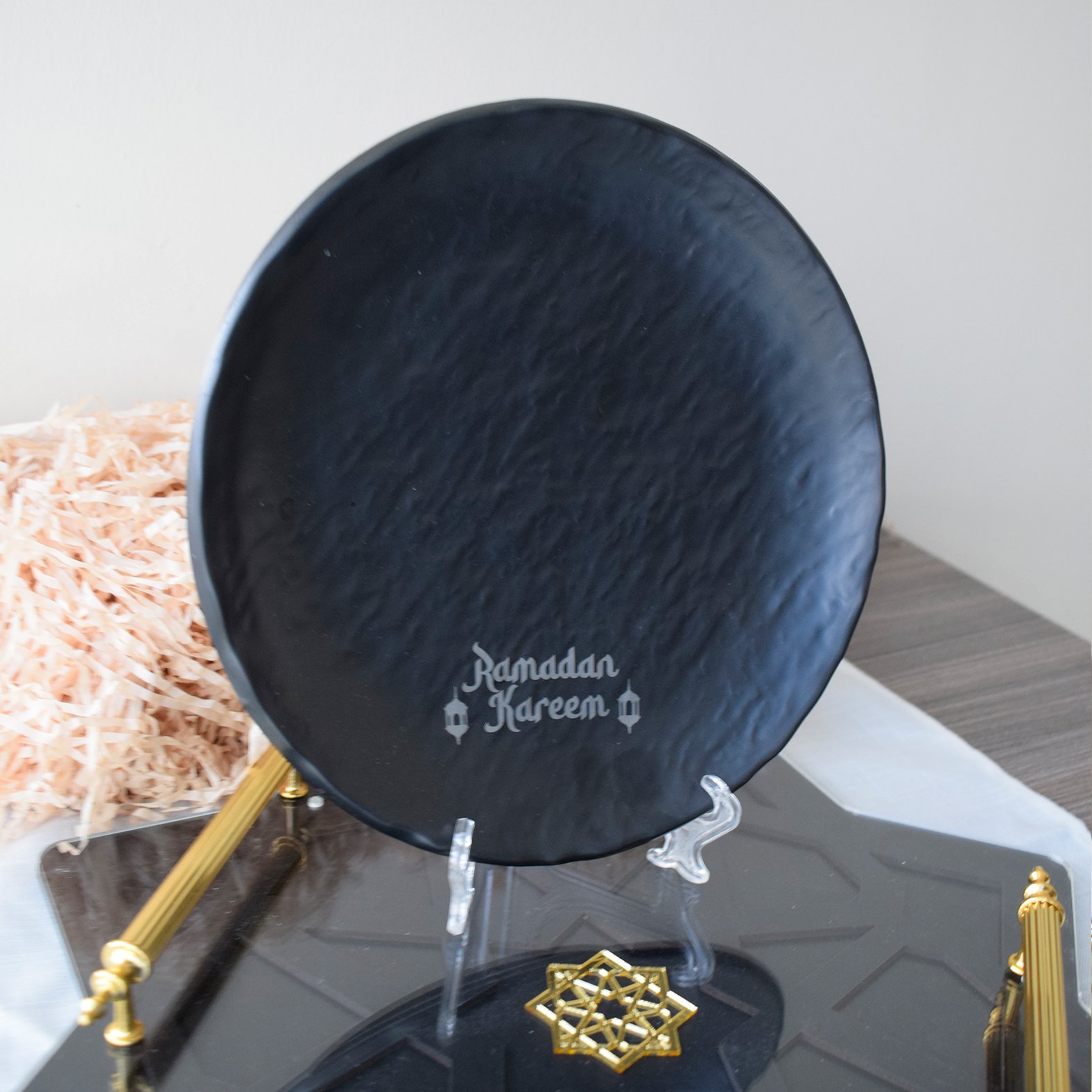 Ramadan Special Round Serving Platter Designed Specially for Ramadan, 24 cm Diameter, Decorated with English Calligraphy