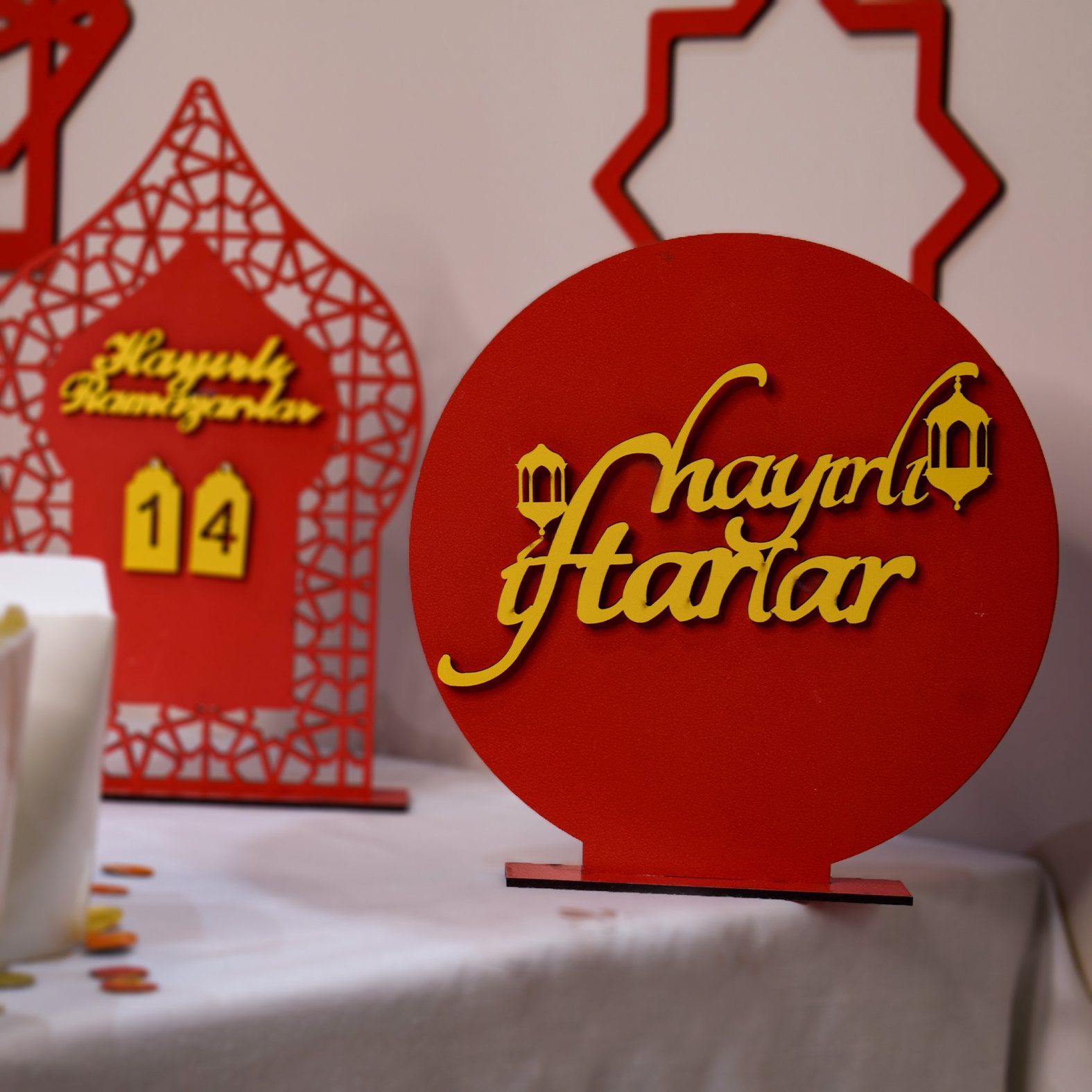 Ramadan special wooden decor Turkish calligraphy red set