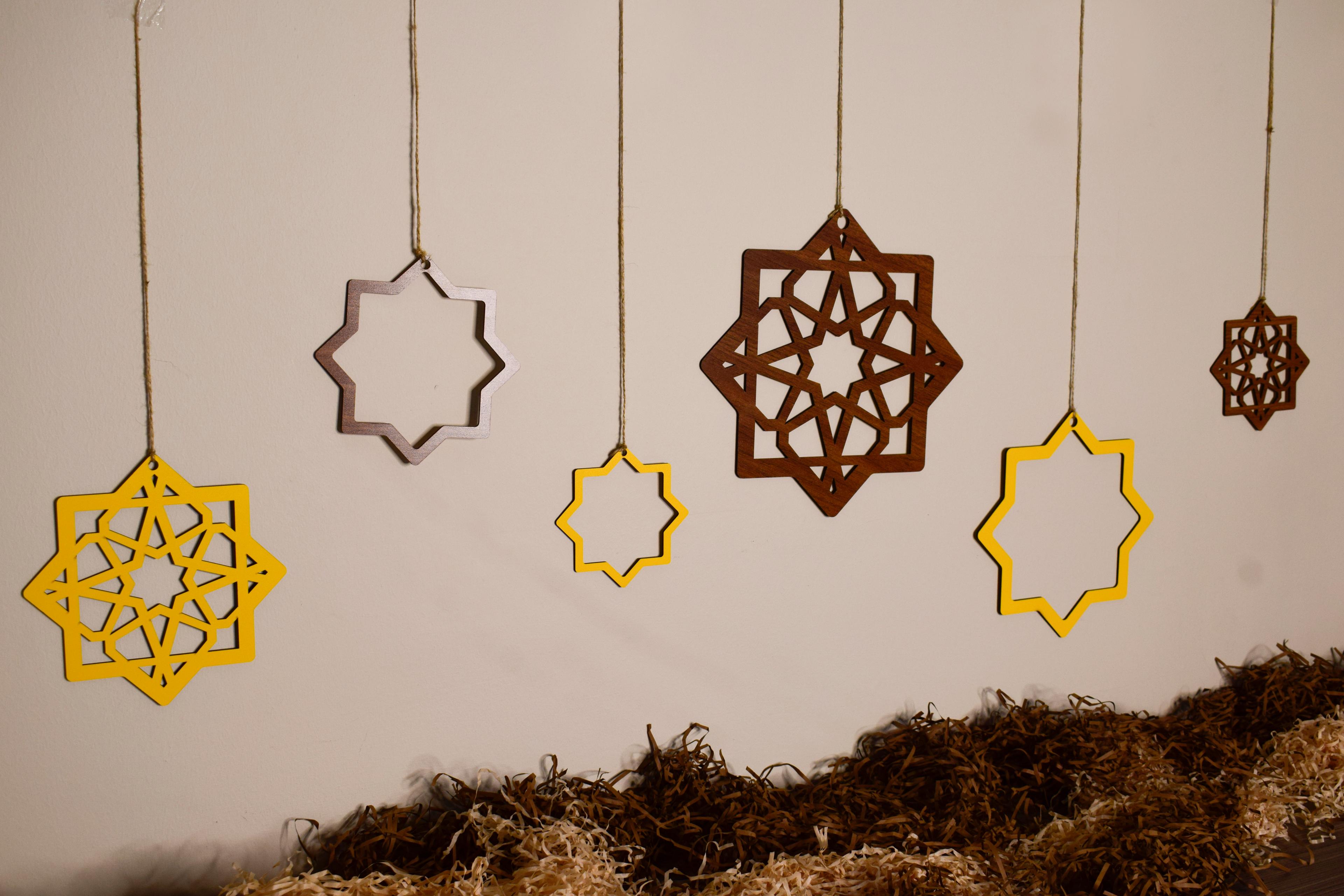 Brown and yellow hangers with a special design for Ramadan