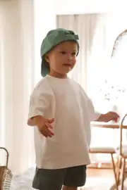 Kırık Beyaz Bisiklet Yaka Oversize T-shirt Bebek - Çocuk - 10101