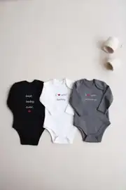 3lü Nakışlı Çıt Çıtlı Uzun Kollu Body Zıbın Set Model 7 - 11101