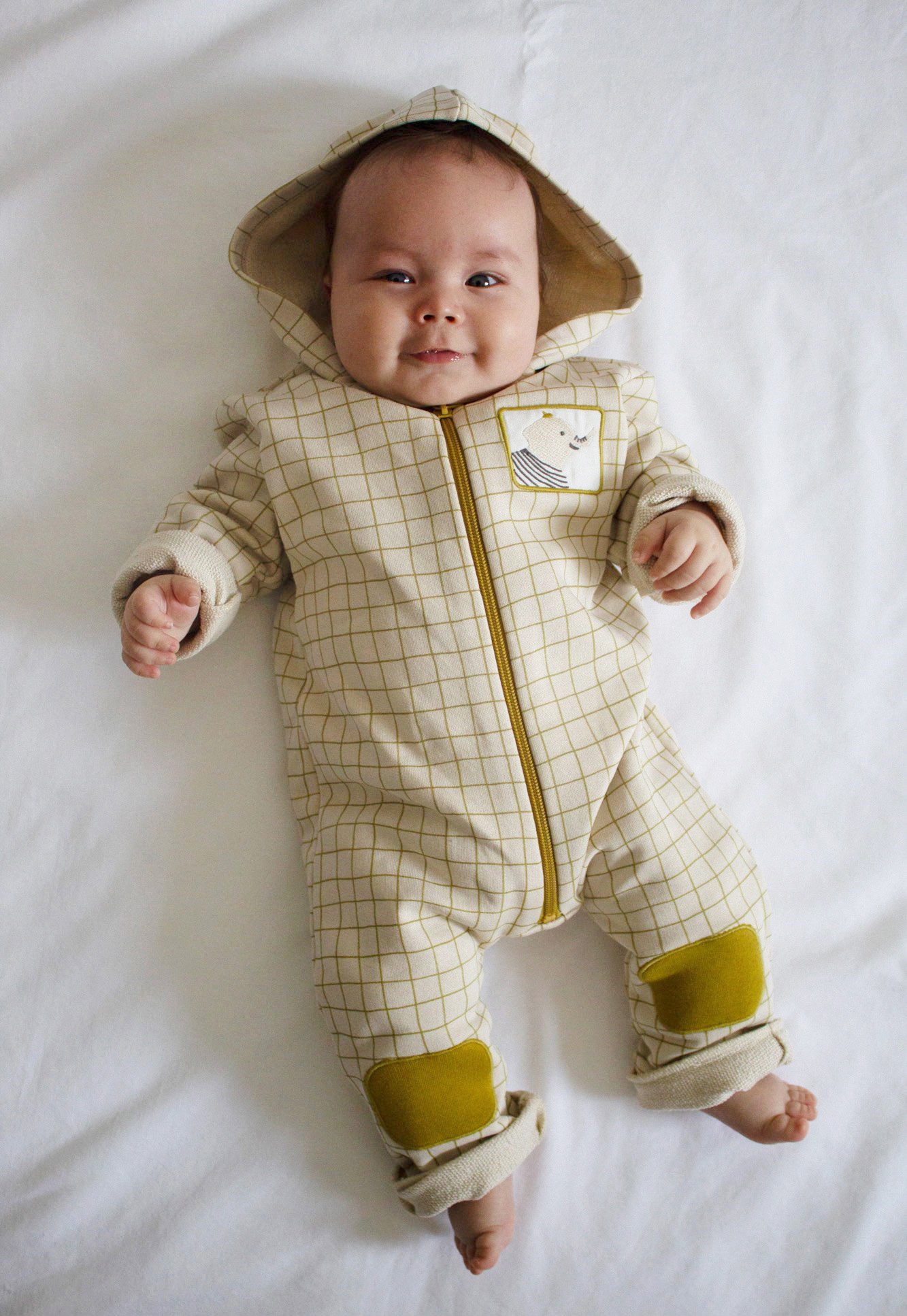 Auntie Me Organic 'Olive Oil Checked' Zip-Up Hoodie Jumpsuit