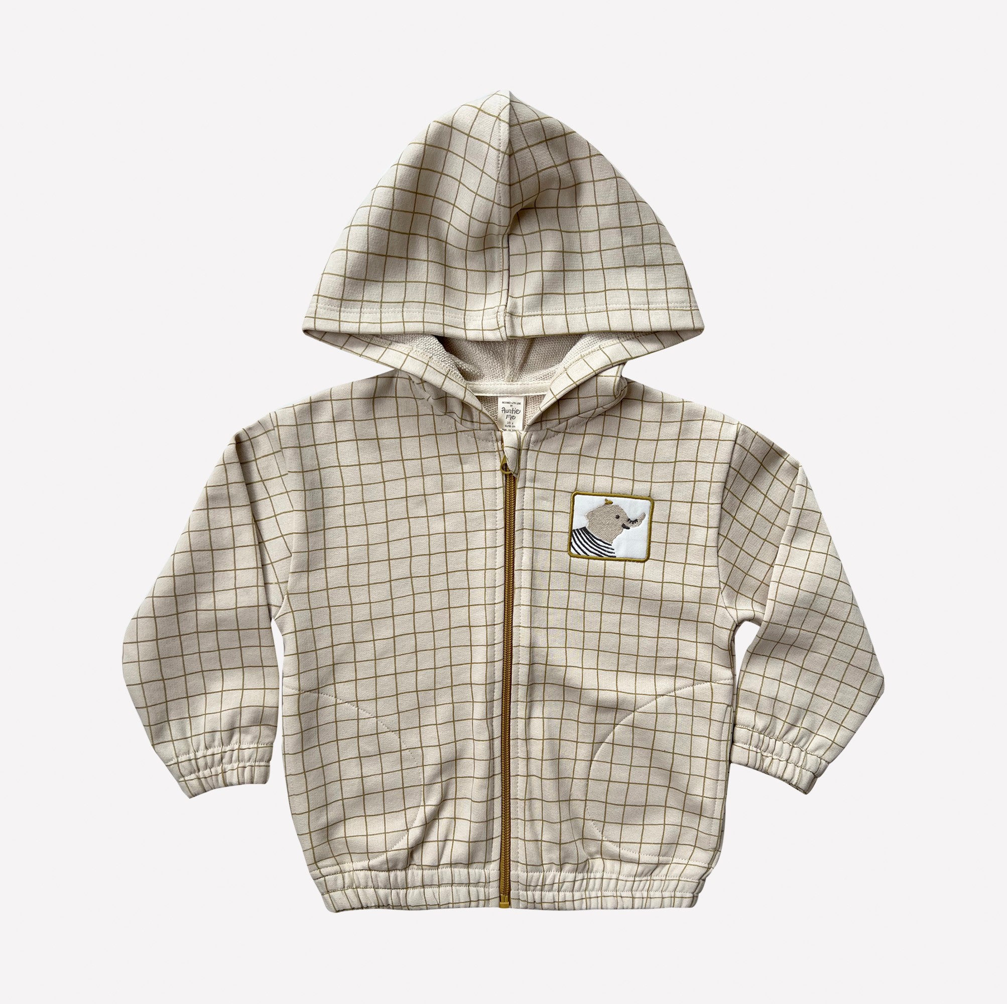 Auntie Me Organic ‘Olive Oil Checked’ Zip-Up Hoodie