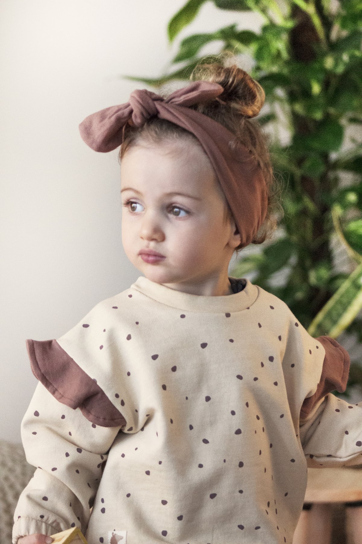 Auntie Me Organic Semolina ‘Irregular Dots’ Frill Sweater