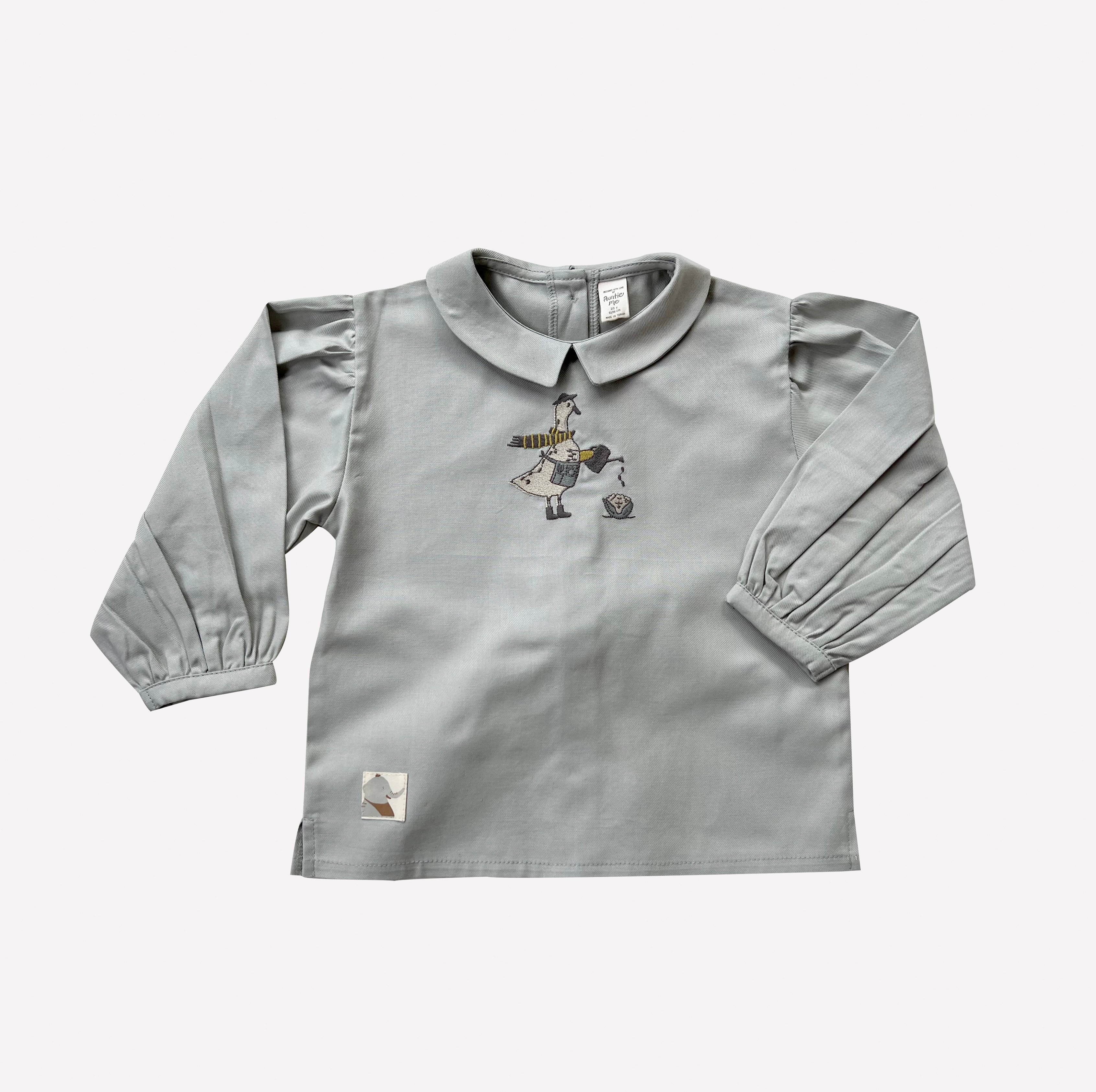 Auntie Me Organic Mirage Gray ‘Goose’ Flannel Shirt with Tied Back