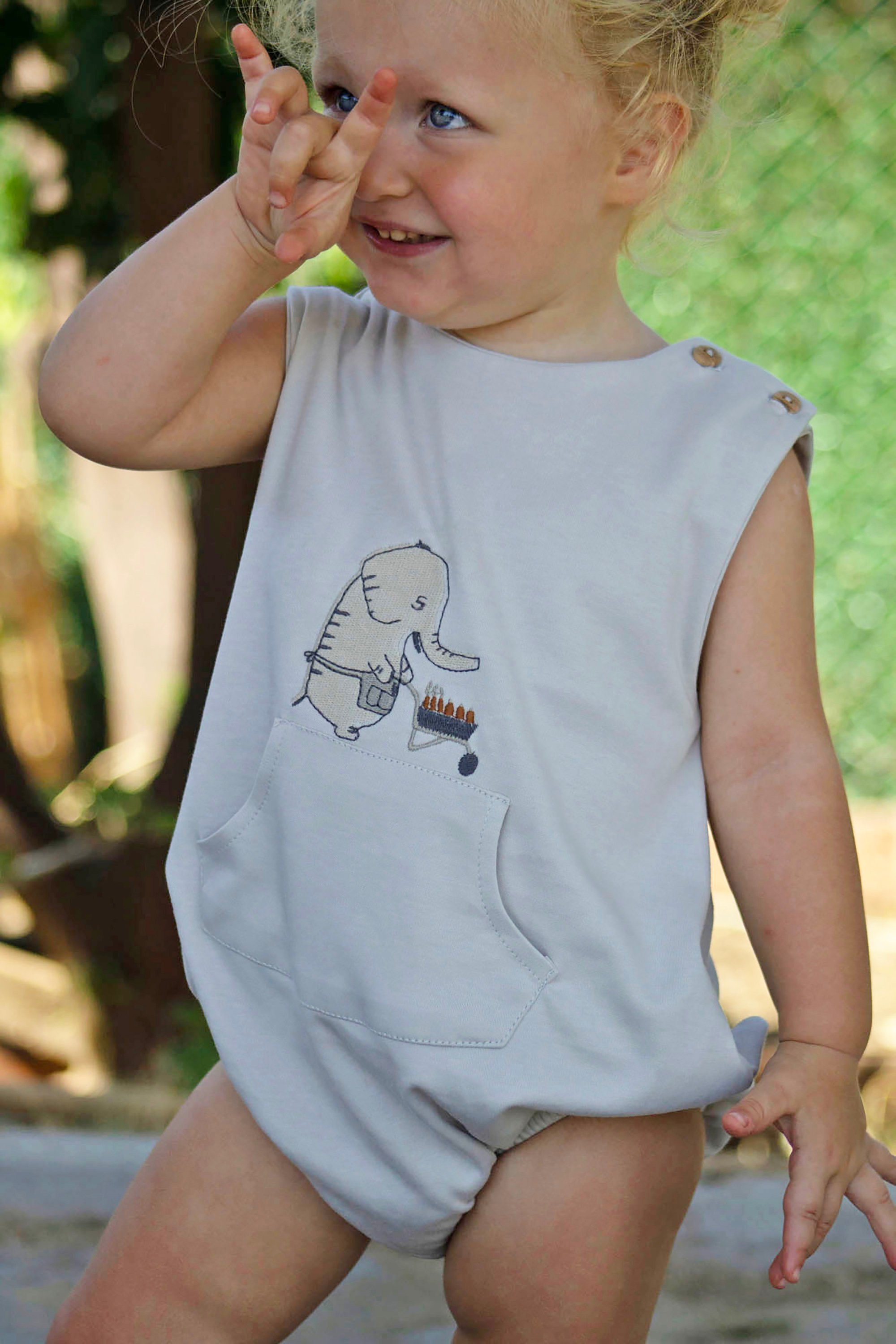 Auntie Me Organic Rainy Day 'Elephant' Bubble Onesie