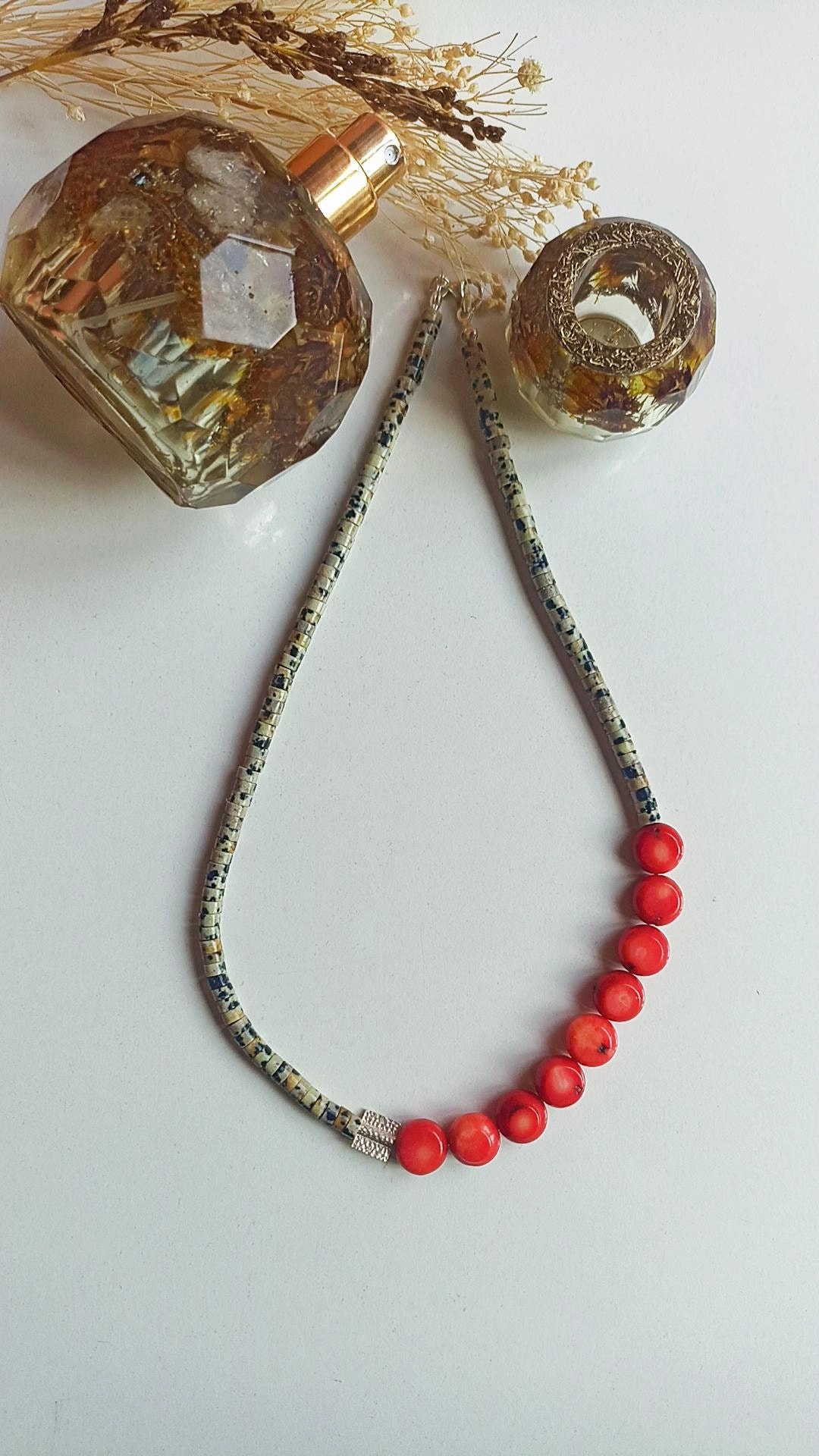 Mercan & Dalmaçya Jasper Doğal Taş Kolye