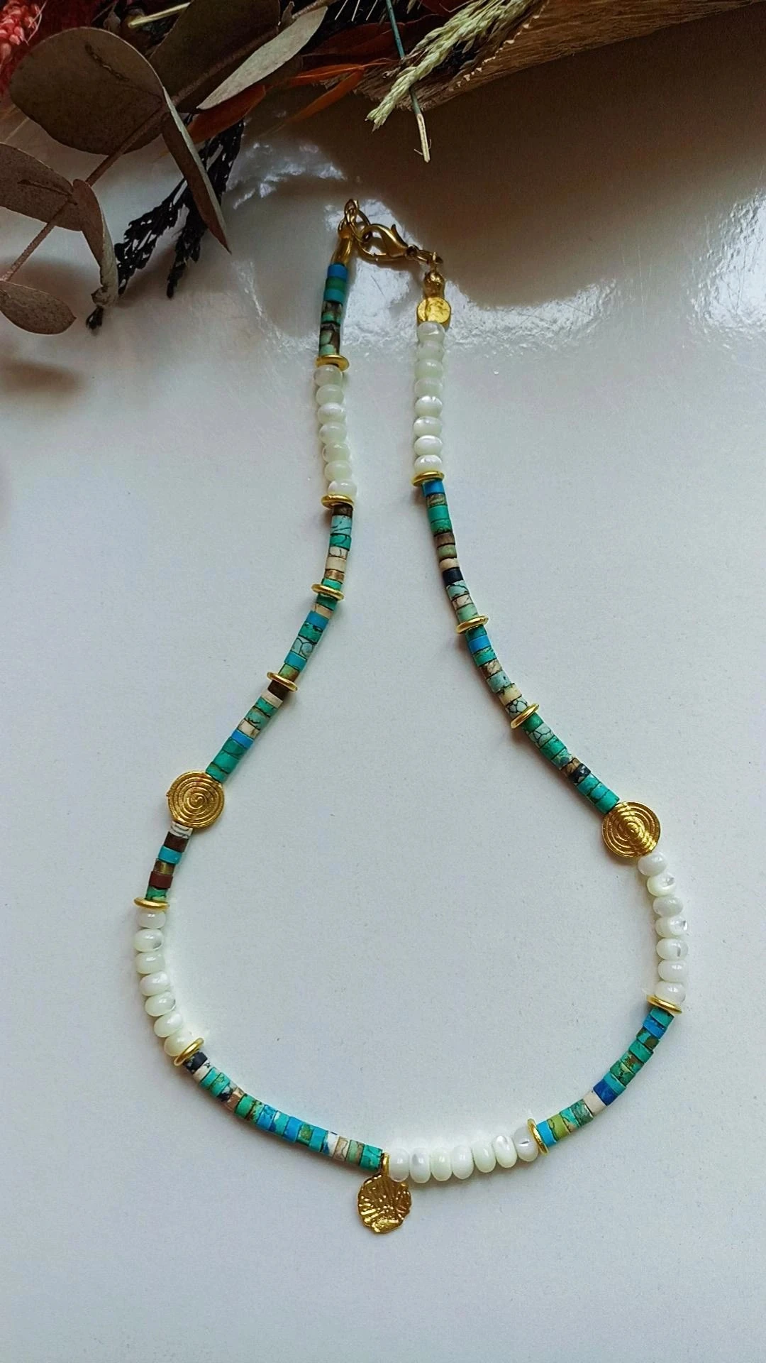 Turkuaz & Sedef Nazar Blokajı Doğal Taş Kolye