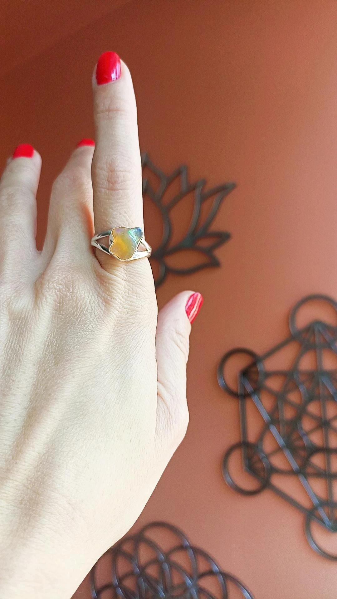 Natürel Opal Gümüş Yüzük & Işık