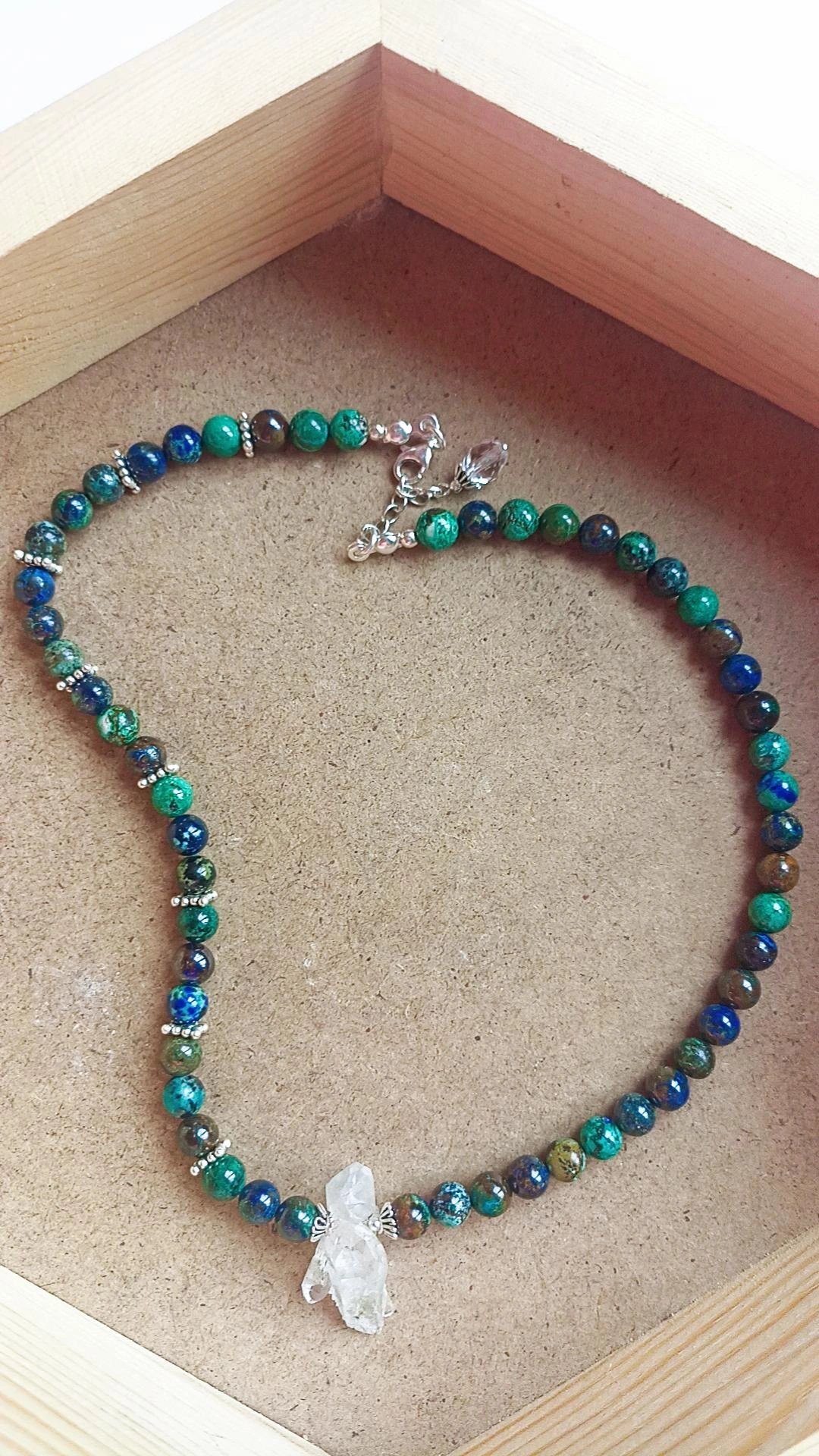 Azurit Kristal Kuvars Doğal Taş Kolye