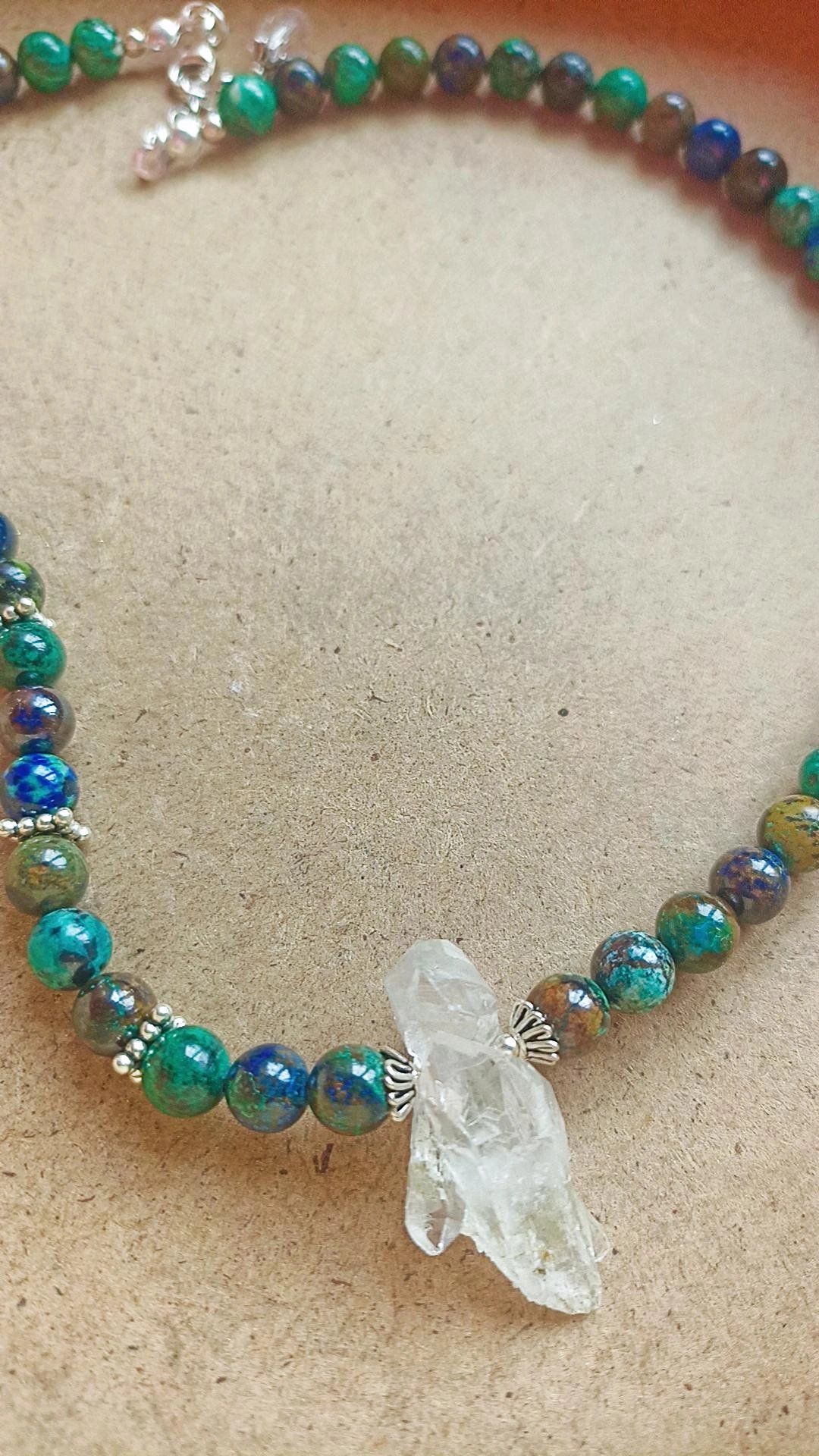 Azurit Kristal Kuvars Doğal Taş Kolye