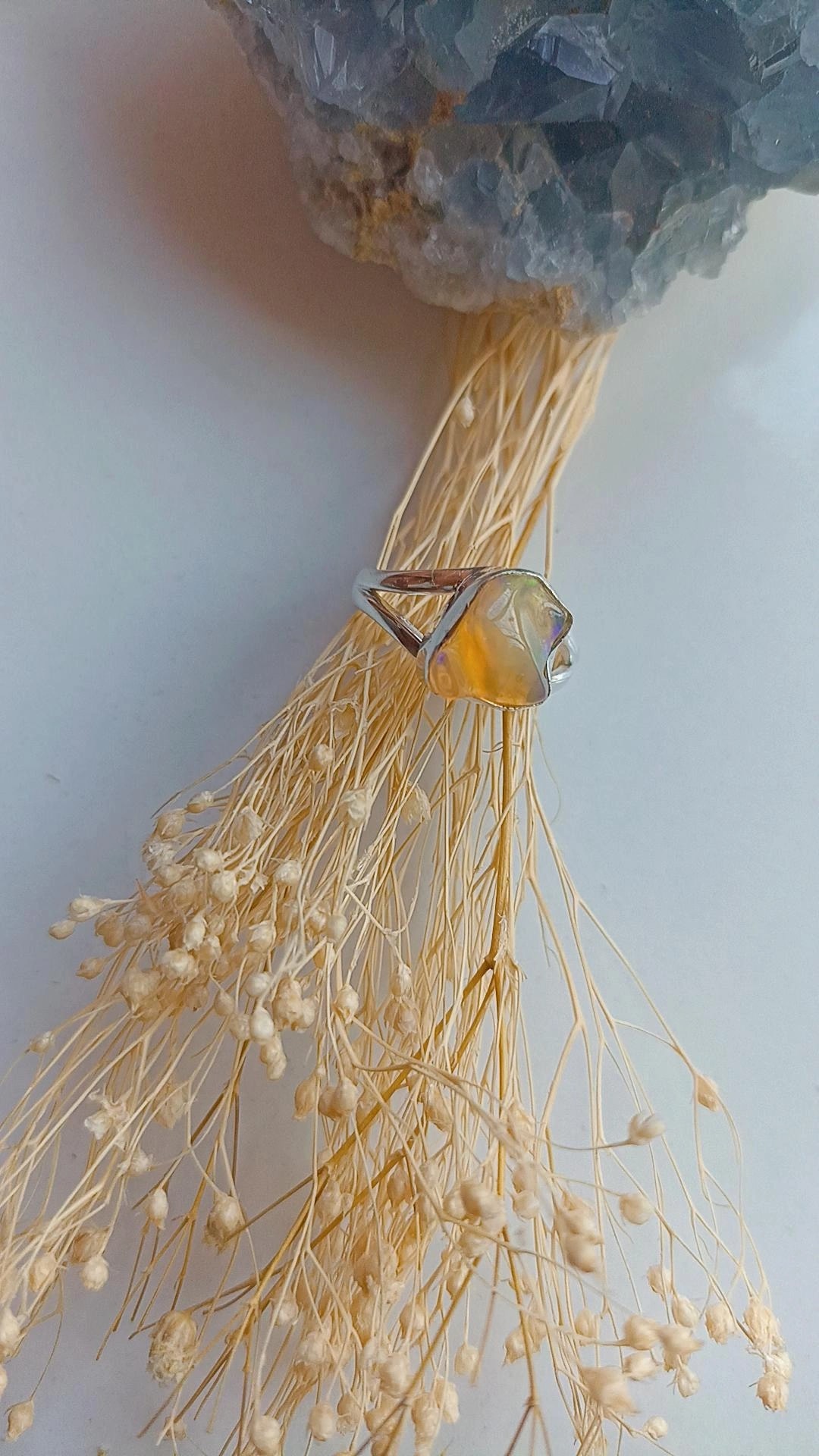 Natürel Opal Gümüş Yüzük & Işık