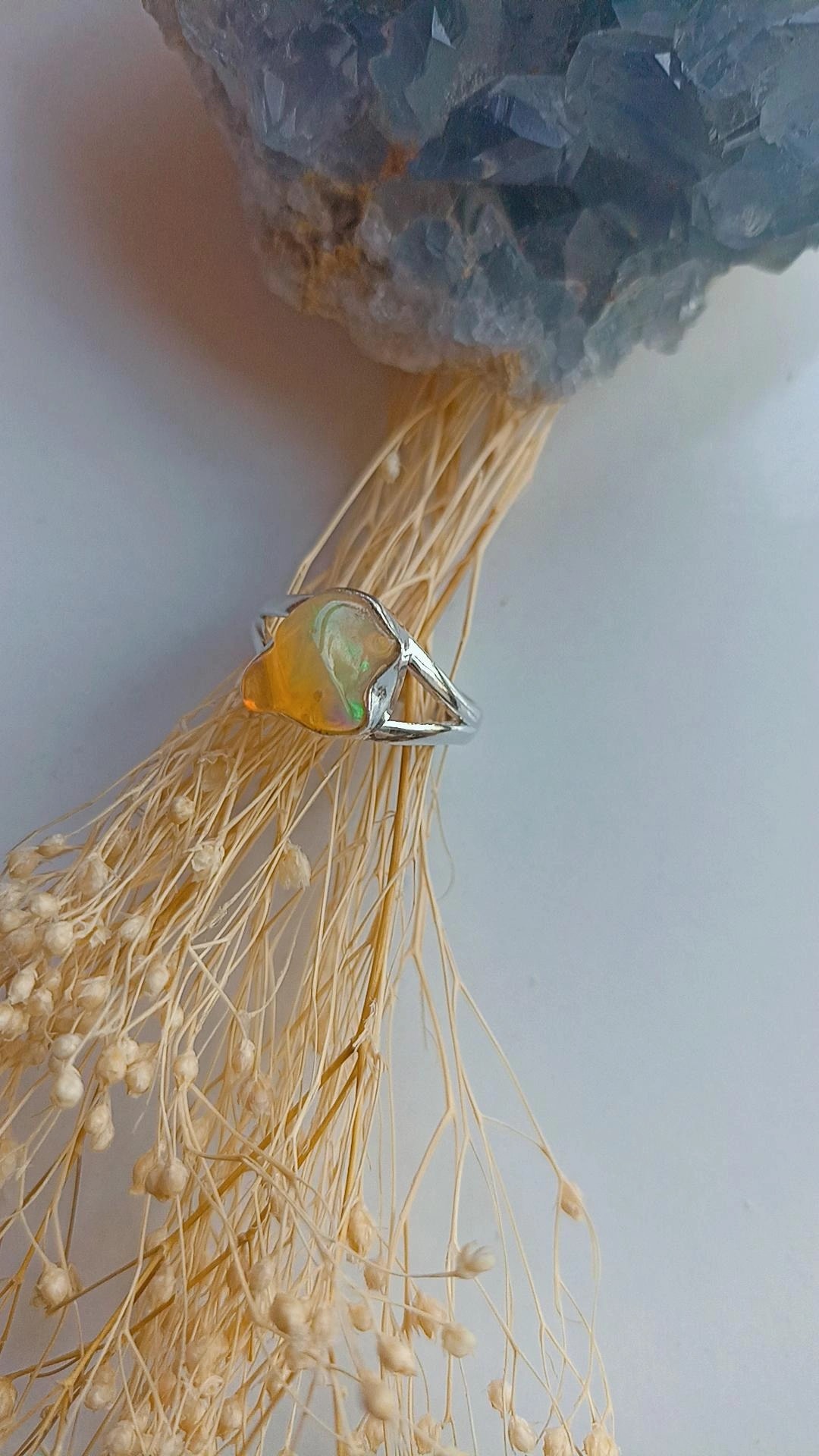 Natürel Opal Gümüş Yüzük & Işık