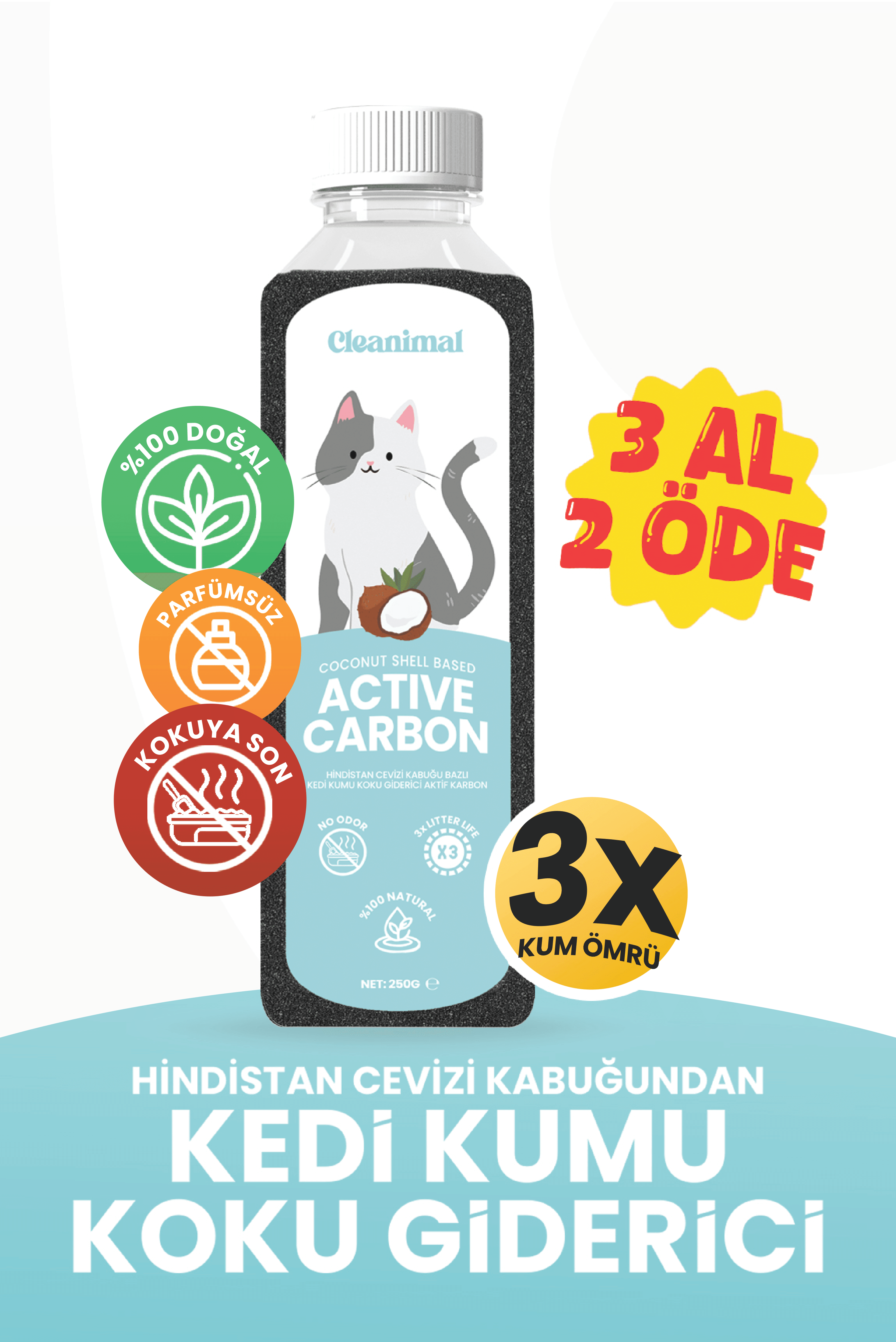 Aktif Karbon Kedi Kumu Koku Giderici