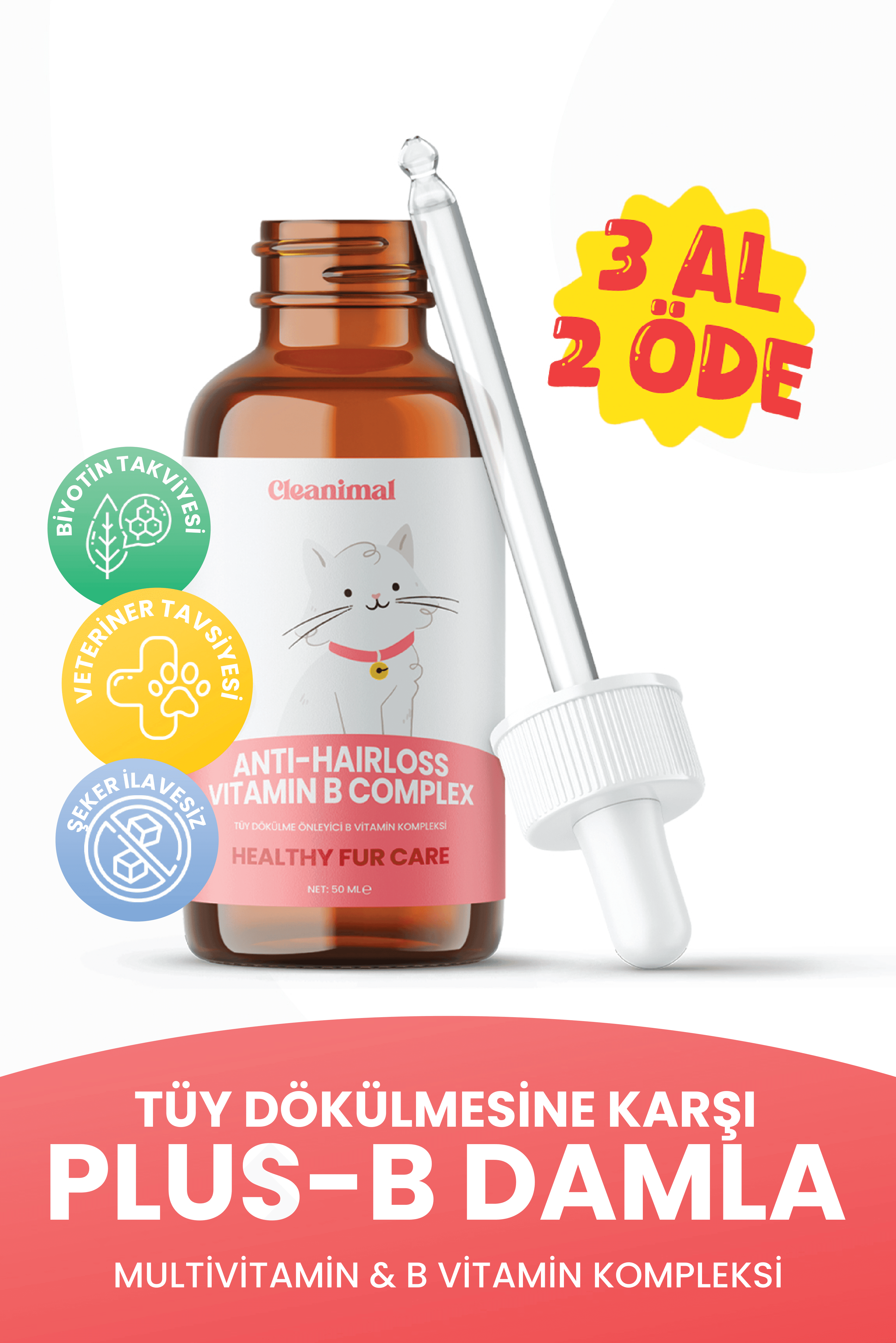 Kediler İçin Tüy Dökülme Önleyici Plus B Damla