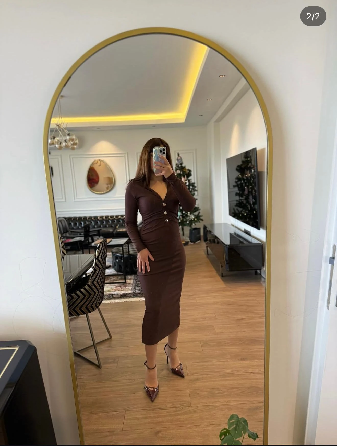 Kahverengi Sık Dokuma Triko Elbise