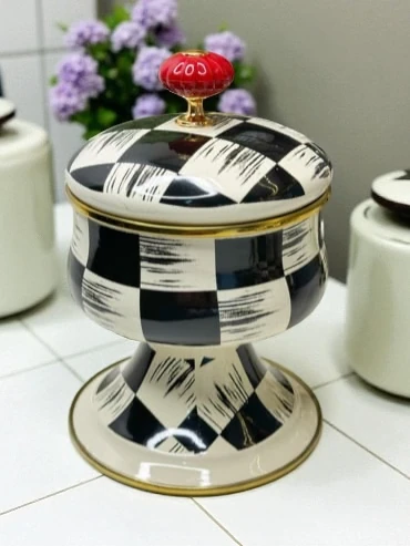 Emaye Damalı Desenli Şekerlik 