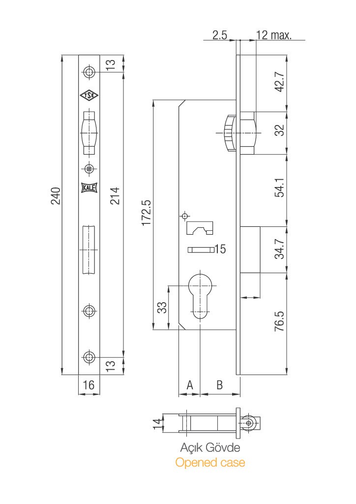 KALE PVC SİLİNDİRSİZ MAKARALI KİLİT 35 mm KROM