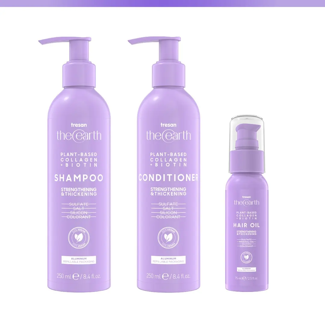Plant Based Collagen +Biotin Şampuan 250 ml Saç Kremi 250 ml Saç Yağı 75 ml
