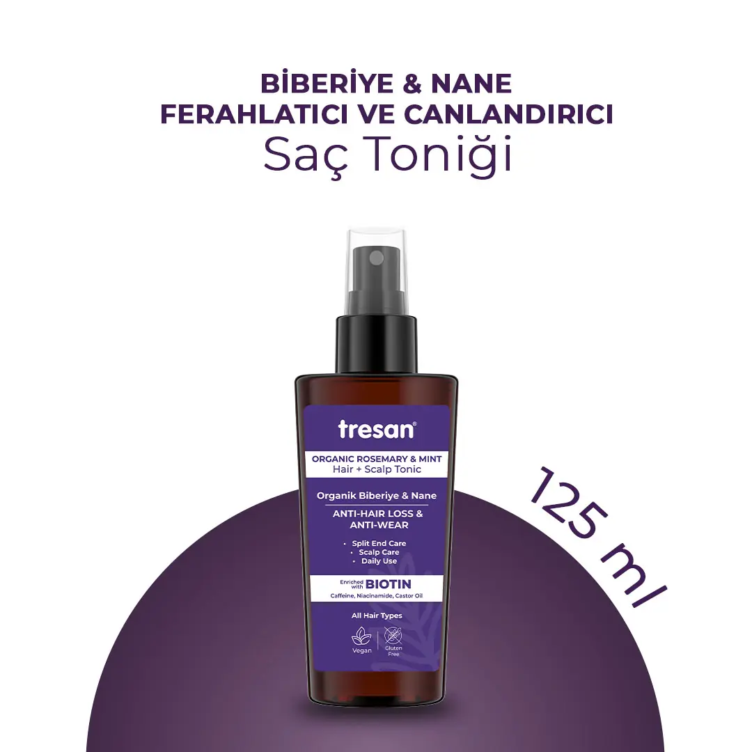 Tresan Organik Biberiye & Nane Dökülme Karşıtı Kompleks Saç Toniği – Biotin ve Kafein (125 ml)