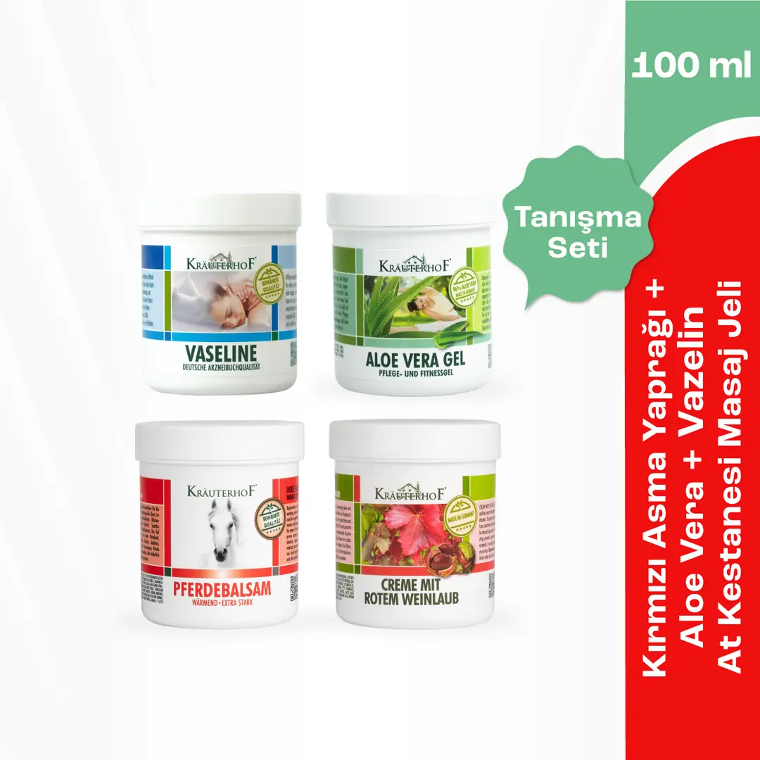 Krauterhof Tanışma Seti (AT KESTANESİ JELİ, ALOE VERA JEL, KIRMIZI ASMA YAPRAĞI KREMİ, VAZELİN)