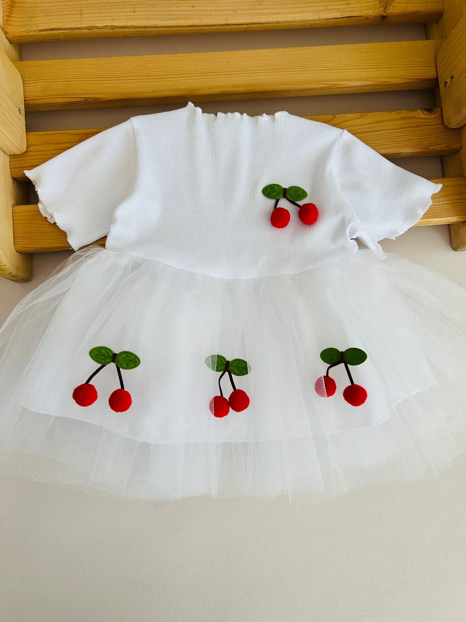 Kız Bebek Çocuk Kirazlı Tütü Elbise