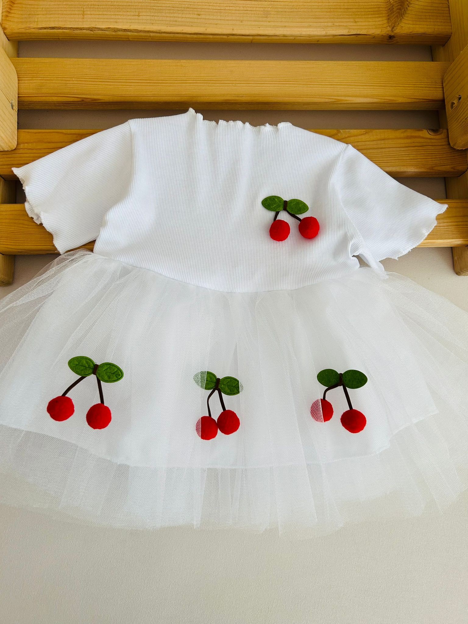 Kız Bebek Çocuk Kirazlı Tütü Elbise