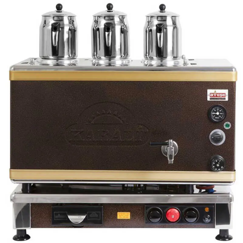 Ateşe Gold Analog Çay Kazanı Statik Boyalı, Gazlı Elektrikli, 3 Demlikli 34 Lt