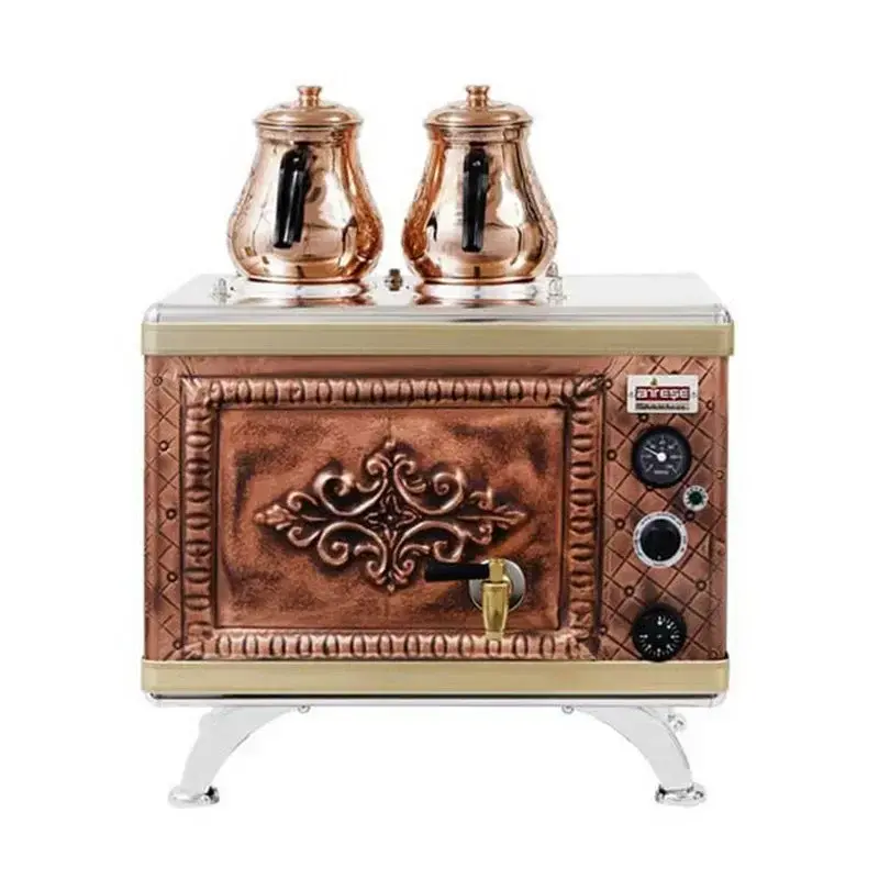 Ateşe Gold Compact Otomatik Gazlı Elektrikli Bakır 2 Demlikli Çay Kazanı, 24 Litre