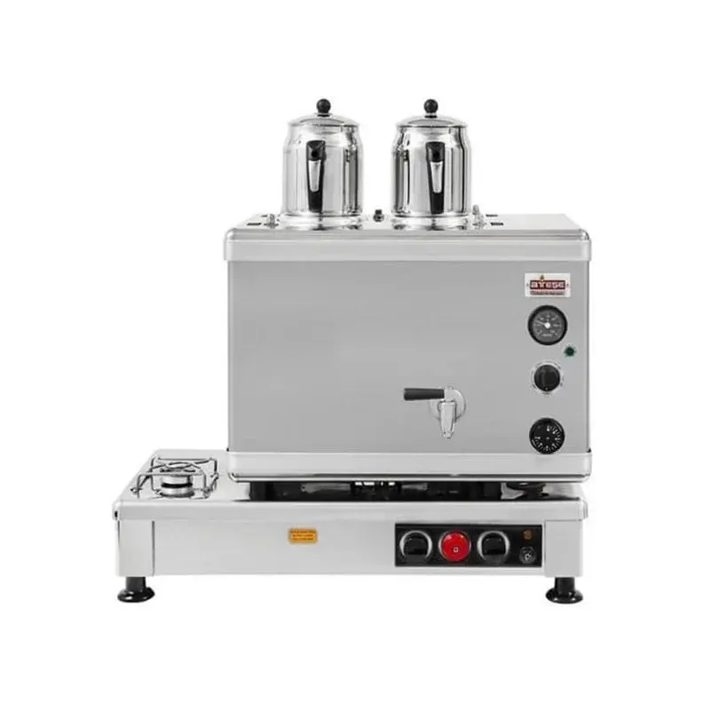 Ateşe Silver Otomatik Gazlı Elektrikli İnox 2 Demlikli Çay Kazanı, 24 Litre