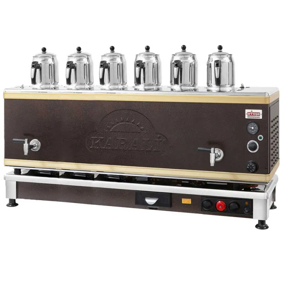 Ateşe Gold Otomatik Gazlı Elektrikli Statik 6 Demlikli Çay Kazanı, 65 Litre