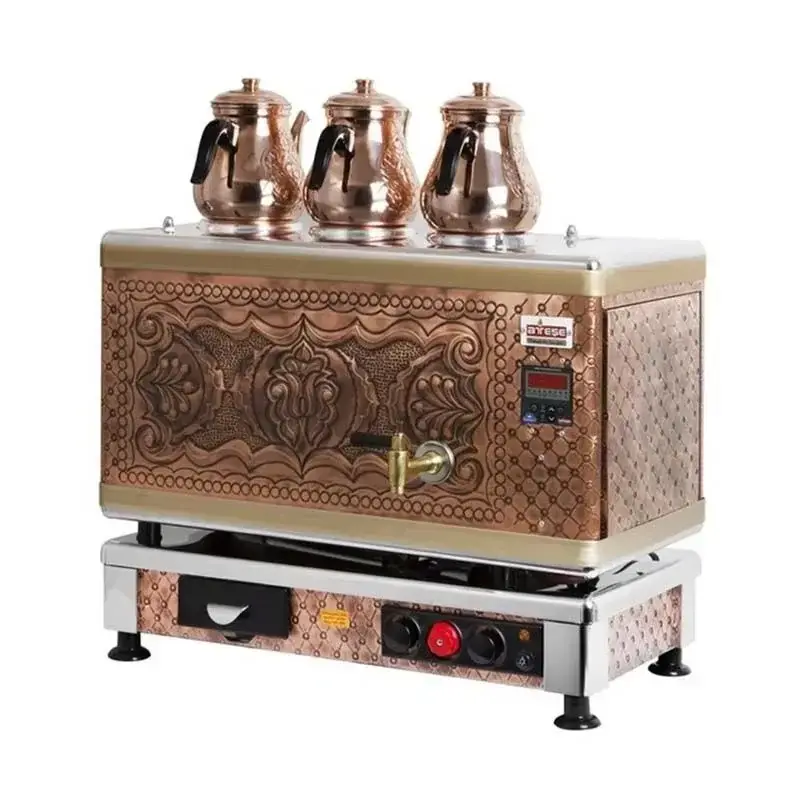 Ateşe Titanium Akıllı Dijital Gazlı Elektrikli Bakır 3 Demlikli Çay Kazanı, 34 Litre