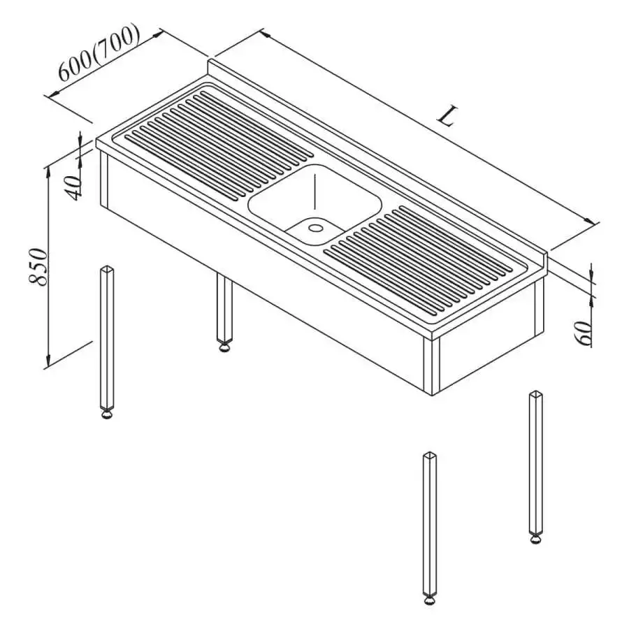 Öztiryakiler Evyeli Tezgah 1G/2D 3 Perdeli Demonte 140x60 Cm