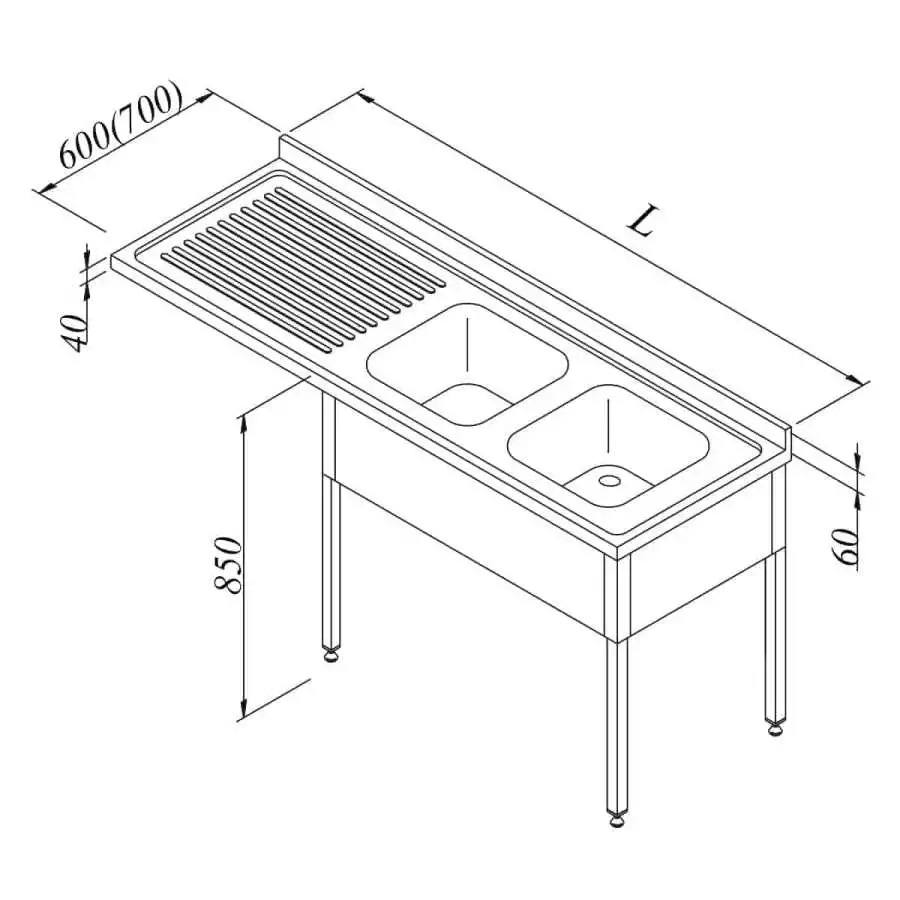 Öztiryakiler Bulaşık Makinası Üstü Evyeli Tezgah 2G 1D Sol 200x70 Cm
