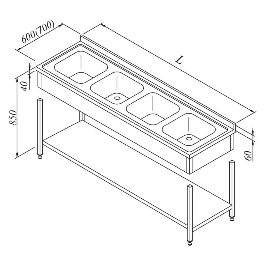 Öztiryakiler Evyeli Tezgah 4G 3 Perdeli Demonte 190x60 Cm