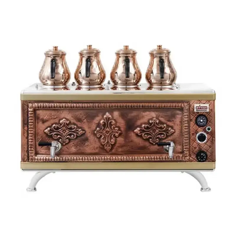 Ateşe Gold Compact Otomatik Gazlı Elektrikli Bakır 4 Demlikli Çay Kazanı, 45 Litre