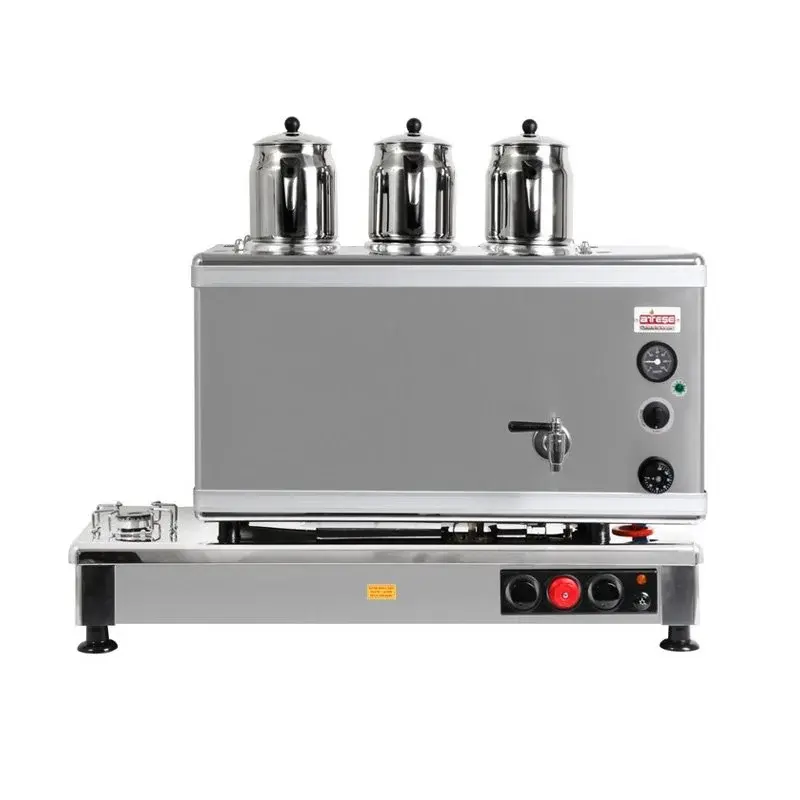 Ateşe Silver Otomatik Gazlı Elektrikli İnox 3 Demlikli Çay Kazanı, 34 Litre