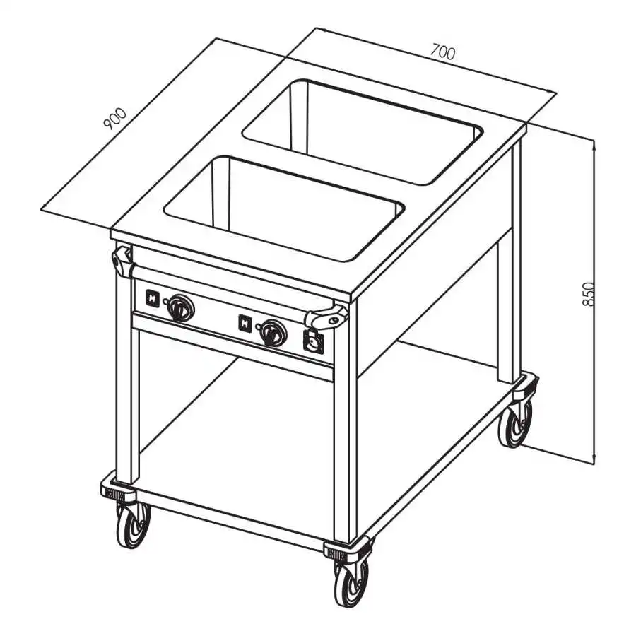 Öztiryakiler Hareketli Bain Marie Taban Raflı Elektrikli  2*GN1/1 Kontrol Paneli Yanda