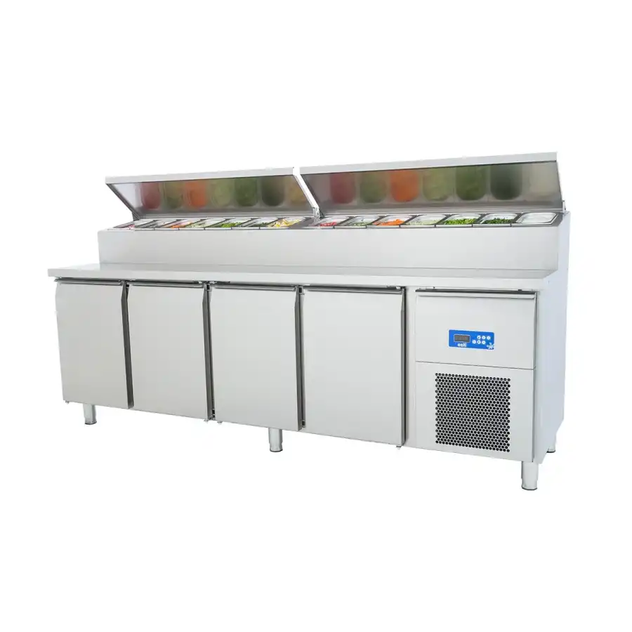 Öztiryakiler 4 Kapılı Tezgah Tip Buzdolabı Pizza Hazırlık Tablalı 240x70 Cm 625 Lt