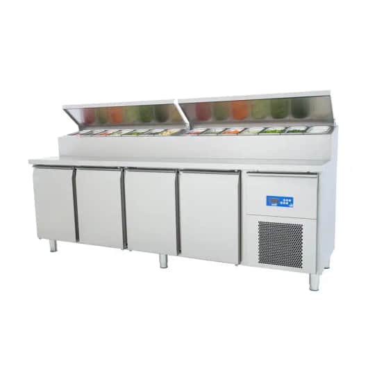 Öztiryakiler 4 Kapılı Tezgah Tip Buzdolabı Pizza Hazırlık Tablalı 240x70 Cm 625 Lt