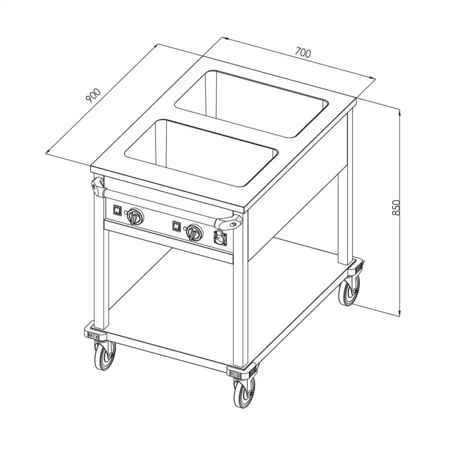 Öztiryakiler Hareketli Bain Marie Taban Raflı Elektrikli  3*GN1/1-200 Kontrol Paneli  Yanda