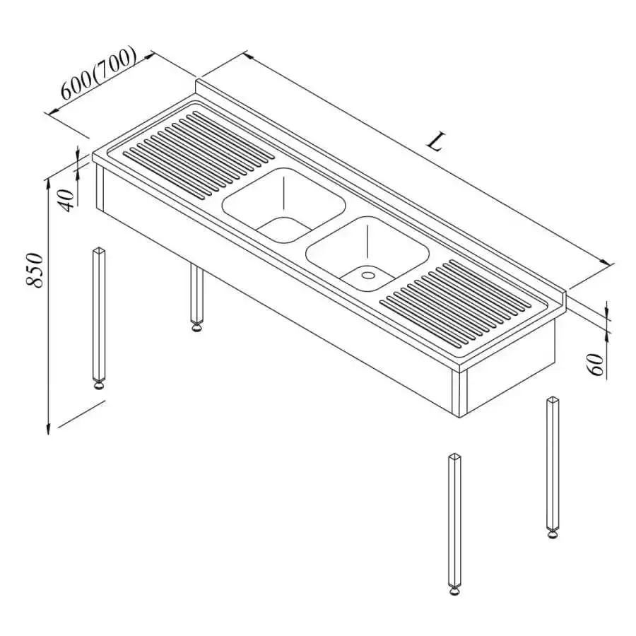 Öztiryakiler Evyeli Tezgah 2G/2D 3 Perdeli Demonte 180x60 Cm