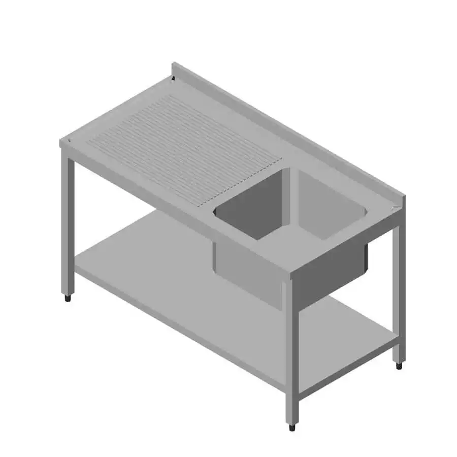 Öztiryakiler Evyeli Tezgah 1G/1D Sol 3 Perdeli Taban Raflı 140x60 Cm