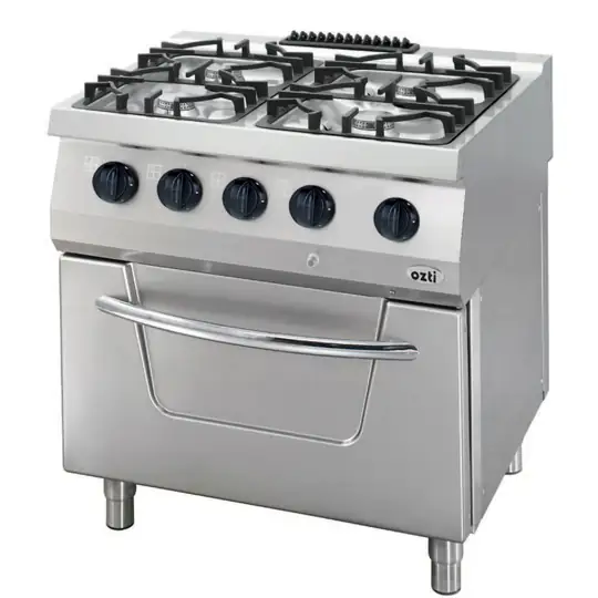 Öztiryakiler 700 Seri Kuzine Fırınlı Gazlı 4 Açık Ateş 80*70*85 (LP)-2x6kW+2x7,5kW+7kW Fırın Gazlı