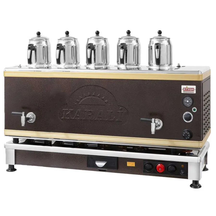 Ateşe Gold Otomatik Gazlı Elektrikli Statik 5 Demlikli Çay Kazanı, 55 Litre